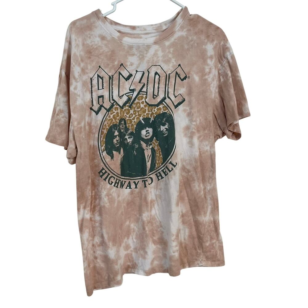 AC/DC Women's Pink Tie‎ Dye Highway To Hell T-Shirt Size Large Rock Band